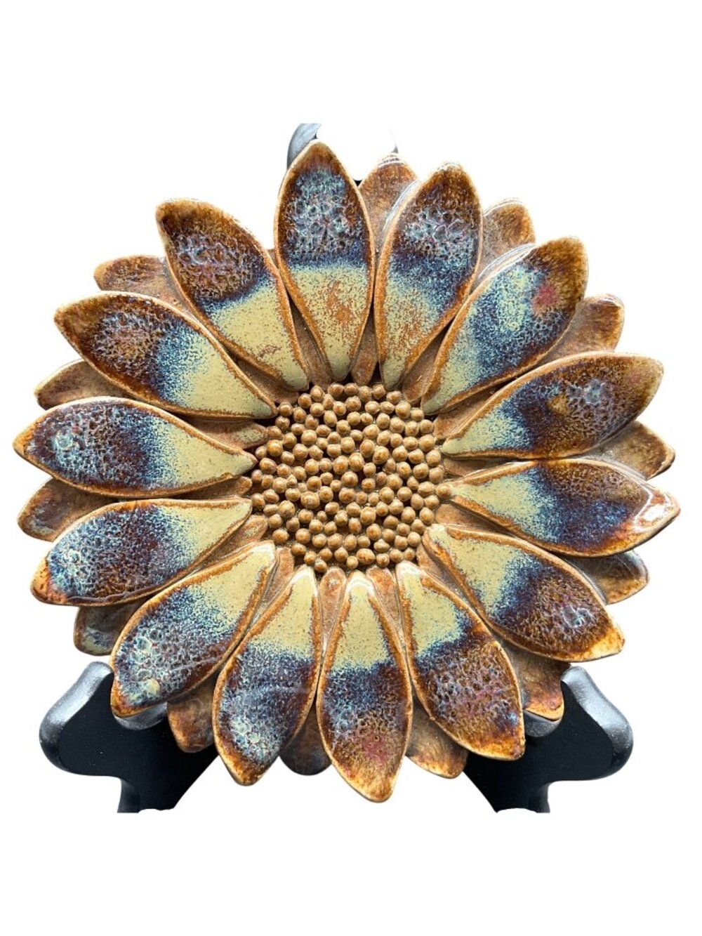 Handcrafted Ceramic Sunflower Decor Art By Montana Studio Artist JMM 7.5"D Flaw